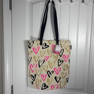 Graphique de France Handmade Shopper Tote Bag Gold Glitter Pink Hearts Canvas